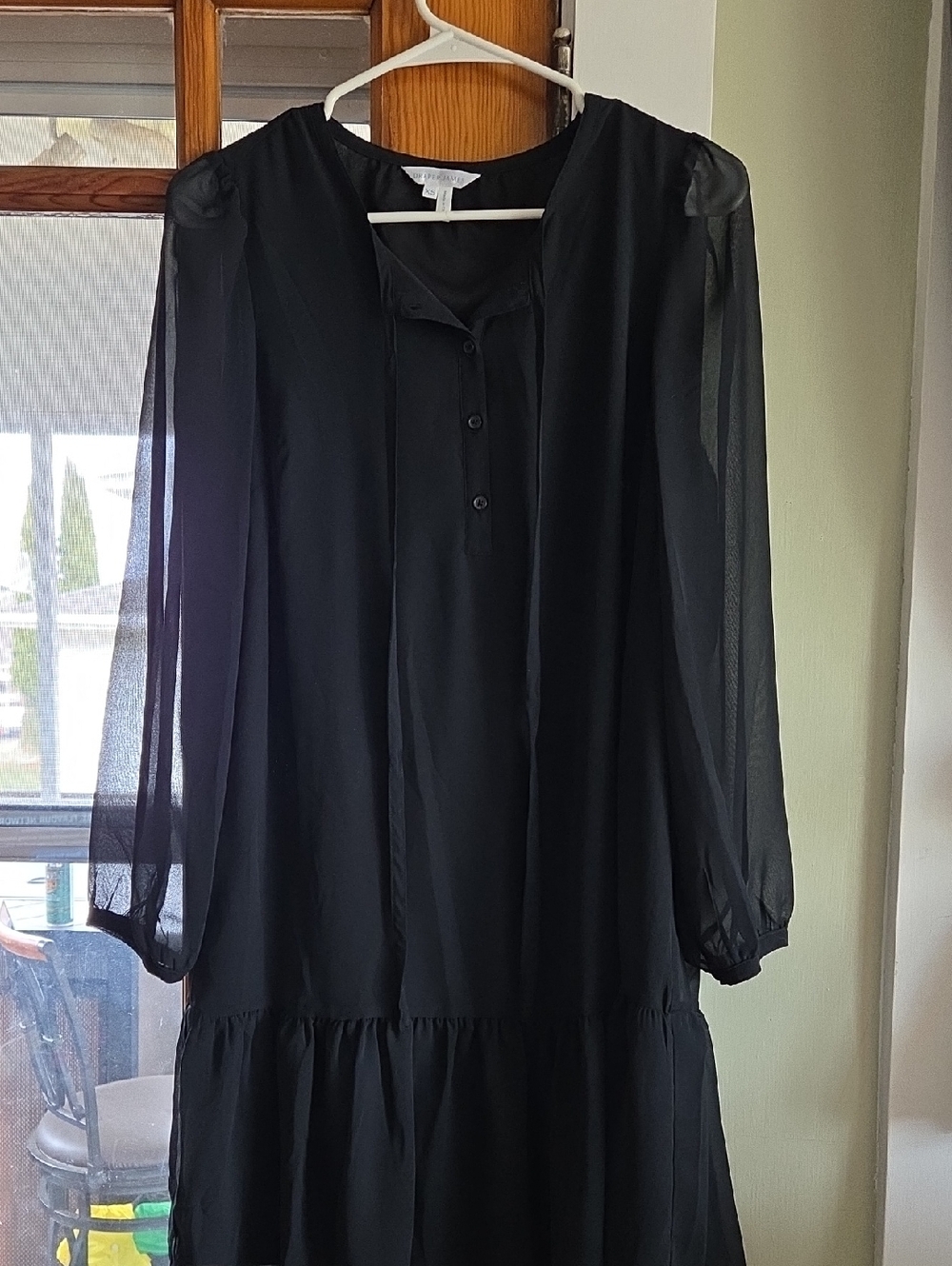 Draper James Black Sheer-Sleeve Tiered Midi Dress